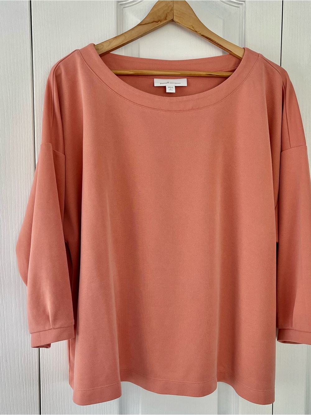 PureJill Women’s Luxe Sand Washed 3/4 Sleeve Top, Soft Tencel, Peach Sz L